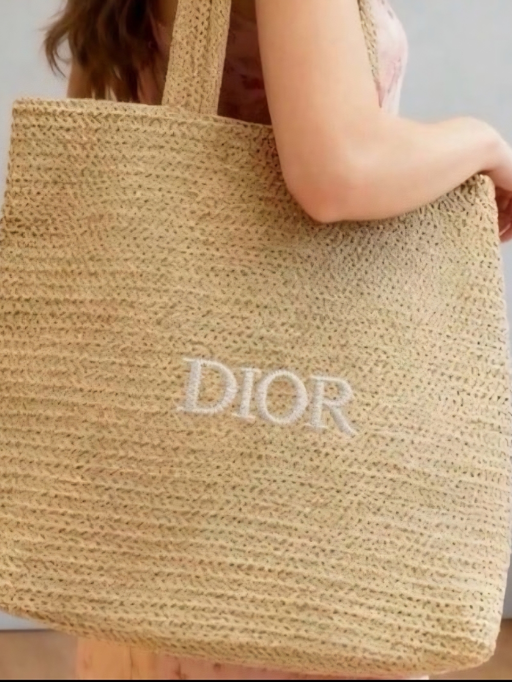 Dior Beige Straw Tote Bag